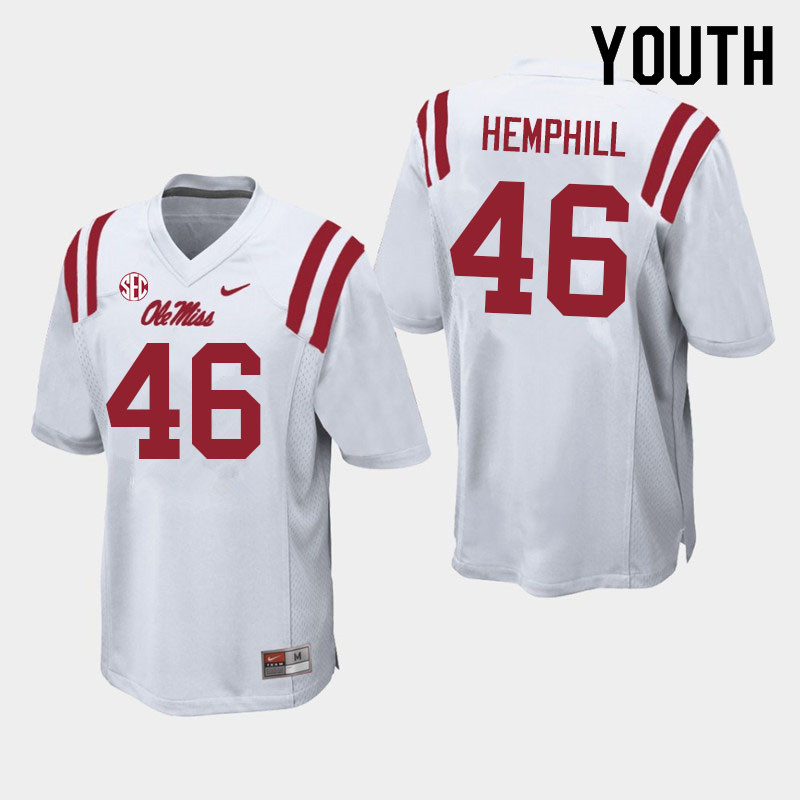Salathiel Hemphill Ole Miss Rebels NCAA Youth White #46 Stitched Limited College Football Jersey HPJ8058BR